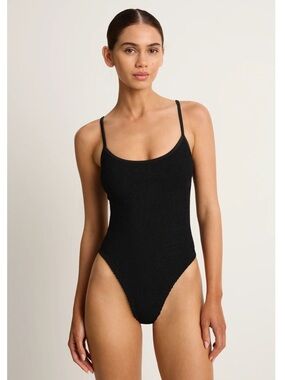 Hunza G Black Pamela One Piece Swimsuit Size One Size Fits Most Spaghetti Straps